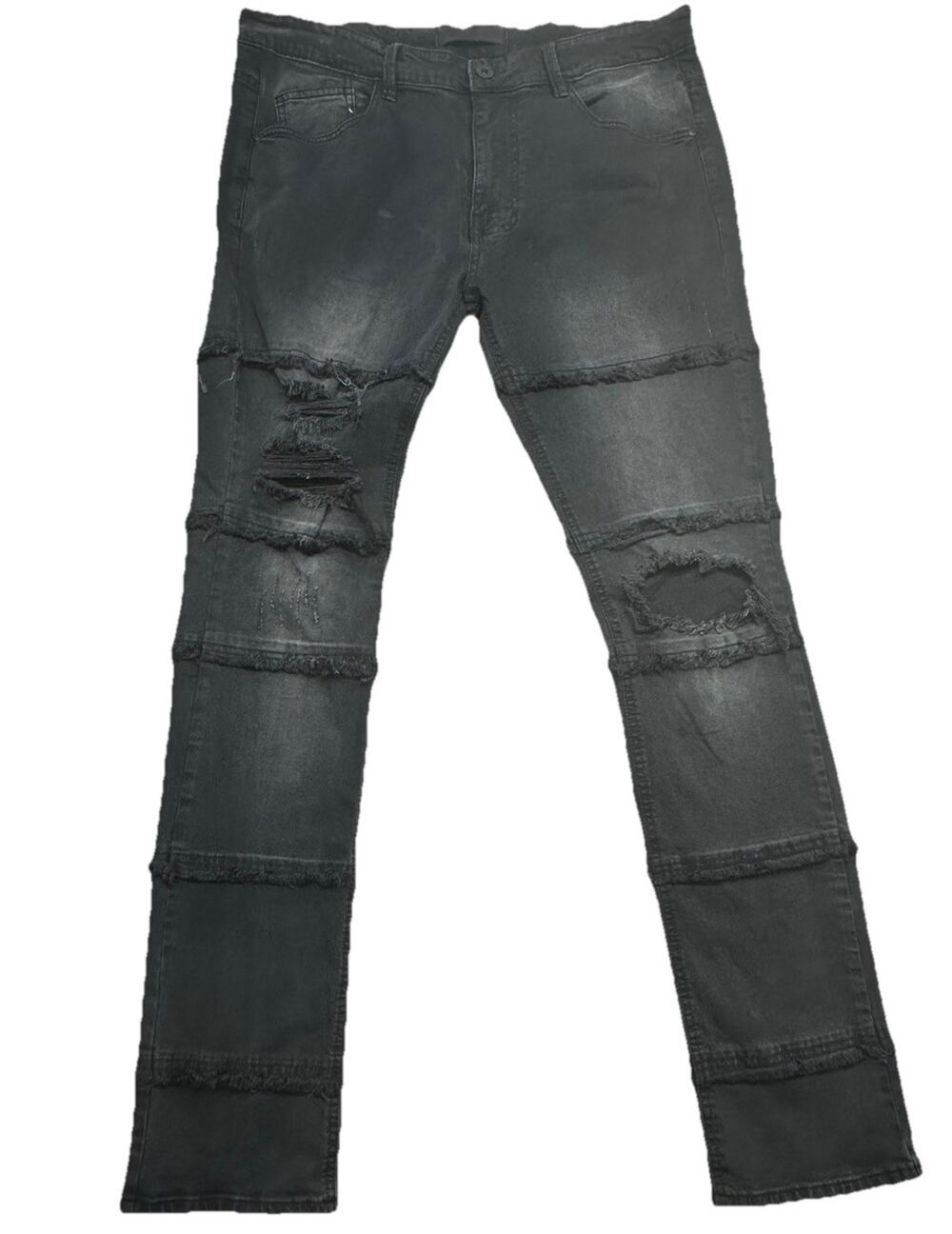 KDNK Jeans Mens Size 38 Paneled Distressed Black Grunge Edgy Rock 1141411